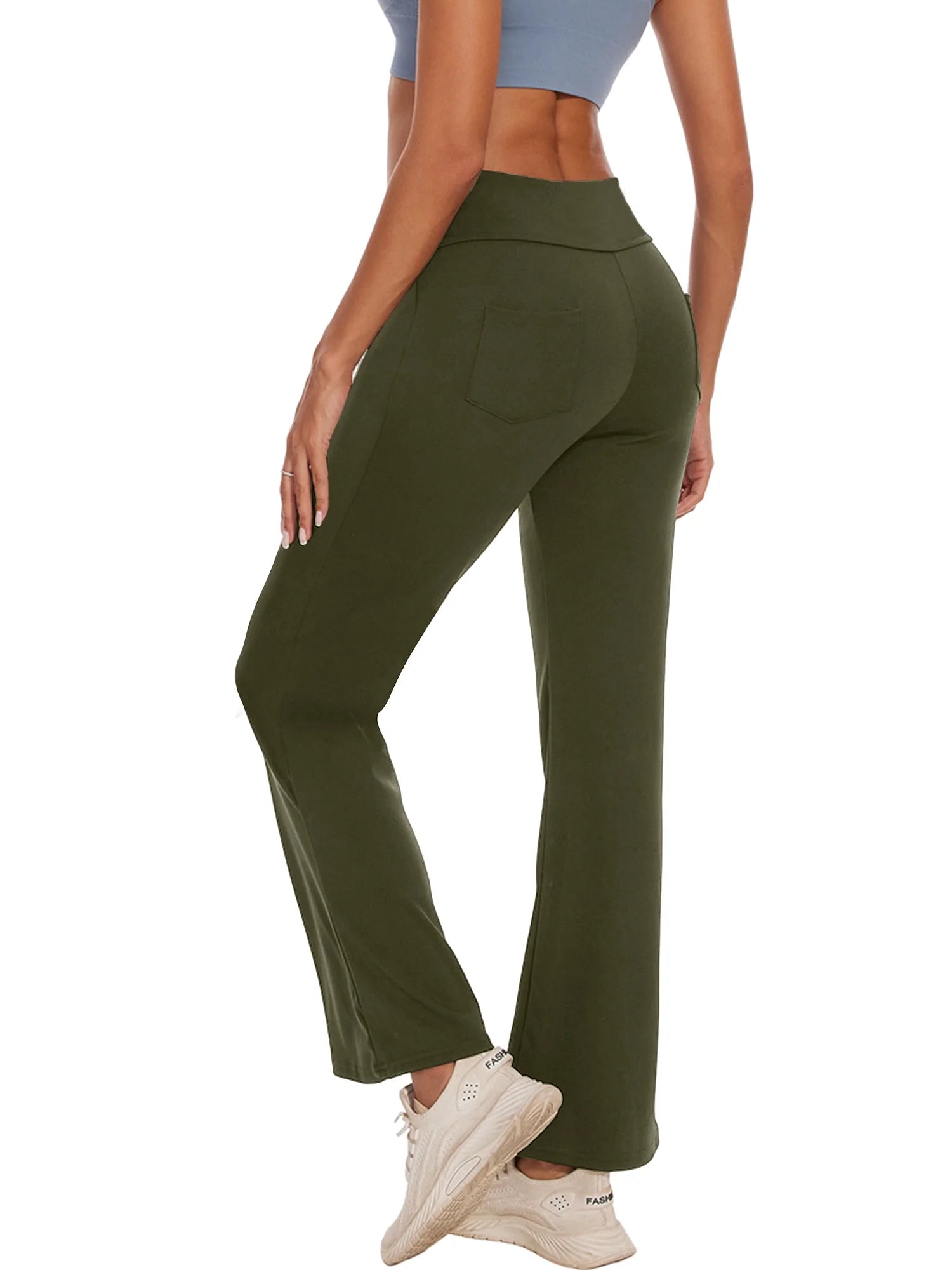 Womens Bootcut Yoga Pants with Pockets Flare Workout Legging High Waist Lightweight Bottoms Activewear Green M