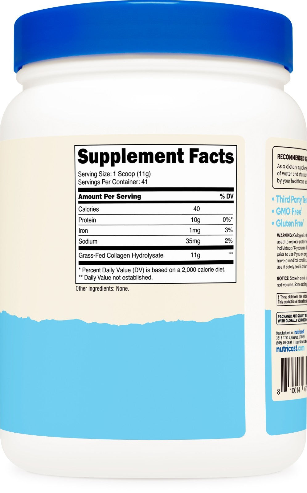 Nutricost Pure Collagen Hydrolysate (Bovine) Powder - Grass Fed, 1LB (454G)