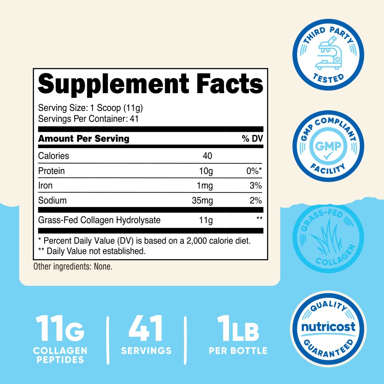 Nutricost Pure Collagen Hydrolysate (Bovine) Powder - Grass Fed, 1LB (454G)