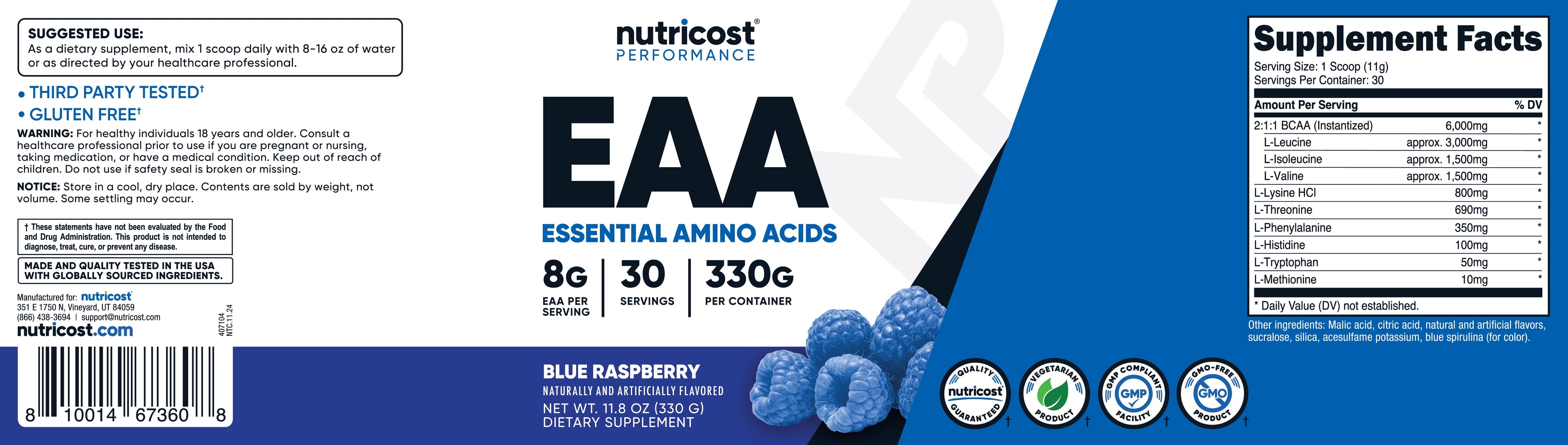 EAA Powder 30 Servings (Blue Raspberry)- Amino Acids Supplement