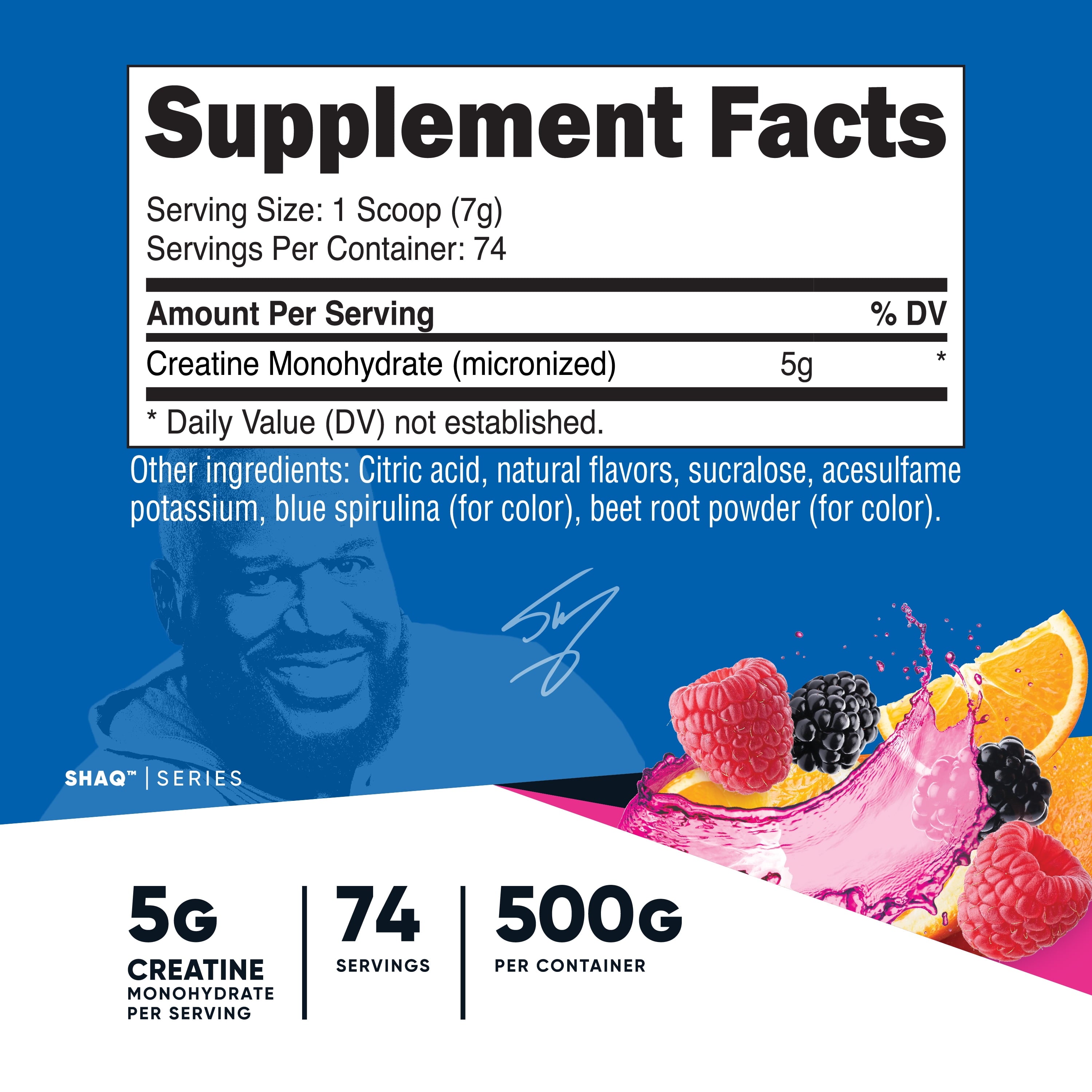 Creatine Monohydrate Powder (Shaq'S Berry Blast, 500 Gram) - Micronized Creatine Supplement, Vegan, Gmo-Free, Gluten-Free, 74 Servings